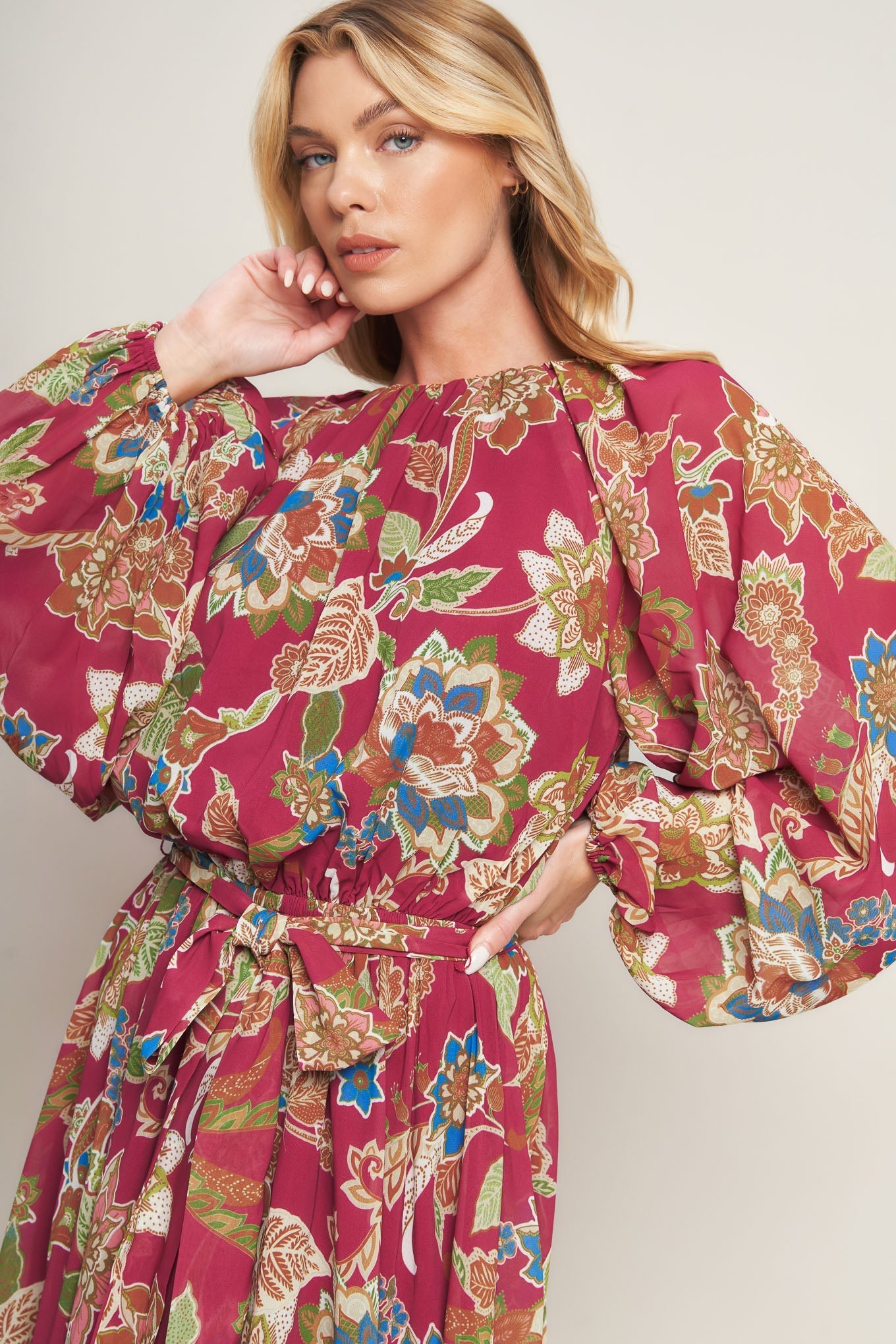 FLORALLY CHIC WOVEN MIDI DRESS Flying Tomato